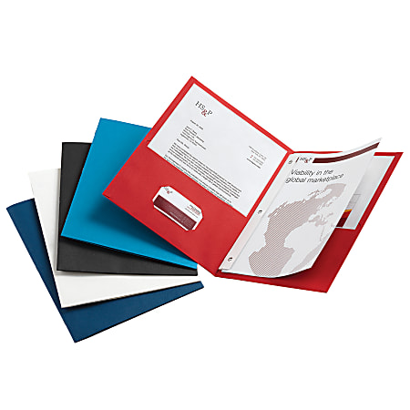 Office Depot® Brand 2-Pocket Textured Paper Folders With Prongs, Assorted Colors, Pack Of 10