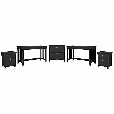 Bush® Furniture Salinas 2-Person Desk Set With File Cabinets, Vintage Black, Standard Delivery
