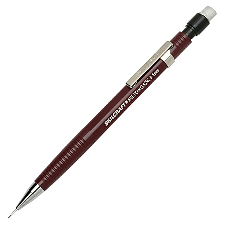 SKILCRAFT® Push-Action Mechanical Pencils, Fine Point, 0.5 mm, Burgundy, Pack Of 12