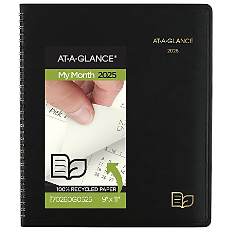 2025 AT-A-GLANCE® Monthly Planner, 9" x 11", 100% Recycled, Black, January To December, 70260G05