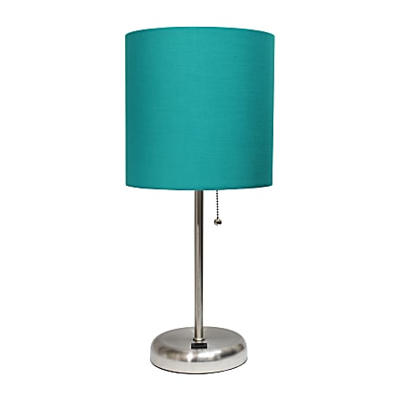 Creekwood Home Oslo USB Port Metal Table Lamp, 19-1/2"H, Teal Shade/Brushed Steel Base