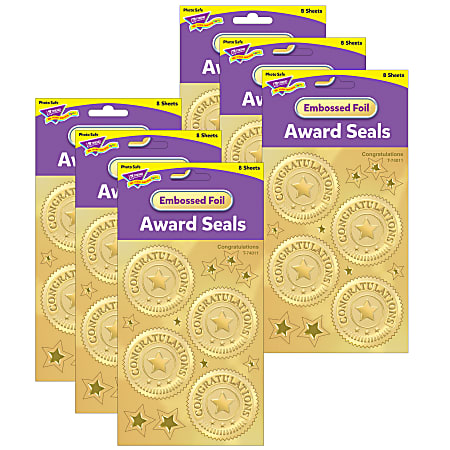 Trend Award Seal Stickers Congratulations Gold 32 Stickers Per Pack Set Of  6 Packs - Office Depot