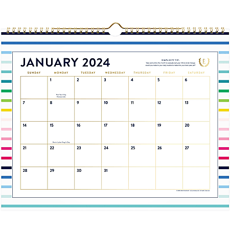 2024 Simplified by Emily Ley for AT-A-GLANCE® Monthly Wall Calendar, 15" x 12", Happy Stripe, January to December 2024 , EL16-707