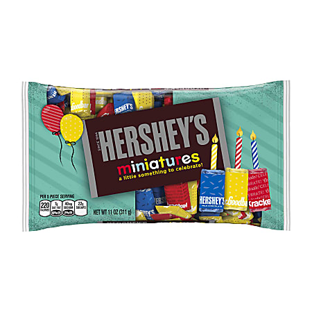 Hershey's® Miniatures Birthday With Red, Dark Blue And Yellow Foils Bag, 11 Oz, Pack Of 3 Bags