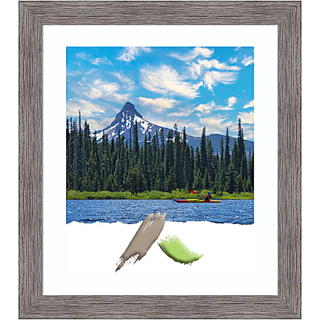 Amanti Art Rectangular Narrow Picture Frame, 23” x 27" With Mat, Pinstripe Plank Gray