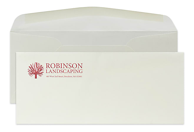 Gummed Seal, Stationery Envelopes, 4-1/8" x 9-1/2",  1 PMS Color Raised Print, Custom #10,  24 lb. Strathmore Writing Natural White Wove, Box Of 250