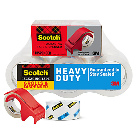 Scotch® Heavy Duty Shipping Packing Tape, 6 Tape Rolls with 1 Dispenser, 1 7/8 in x 54.6 yd, 3" Core, Designed  - 38506BD