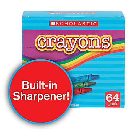 Scholastic Standard Crayons with Built-In Sharpener, Assorted Colors, Pack Of 64