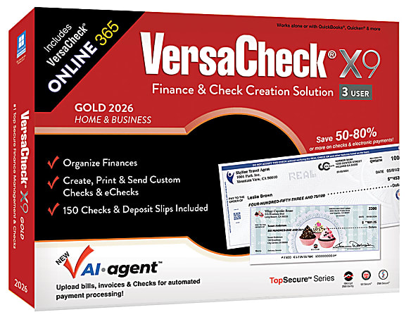 VersaCheck X9 Gold 2026 + VersaCheck ONLINE Gold Bundle, 3 Users, 1-Year Subscription, PC, Download