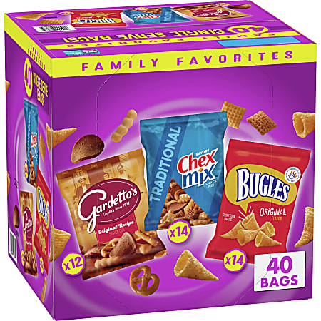 Bugles, Chex Mix and Gardetto Variety Pack Snack Mix, 40 Bags Per Pack