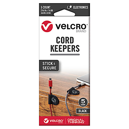 VELCRO® Brand Cord Keepers, 2-5/8” x 1-1/8”, Black, Pack Of 5 Keepers