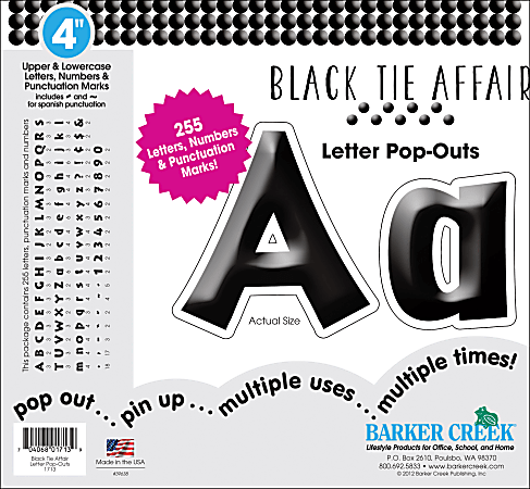 Barker Creek® Letter Pop-Outs, 4", Black Tie, Set Of 255