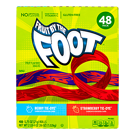 Fruit By The Foot Variety Pack, Strawberry and Berry Tie Dye, 0.75 Oz, Box Of 48 Snacks