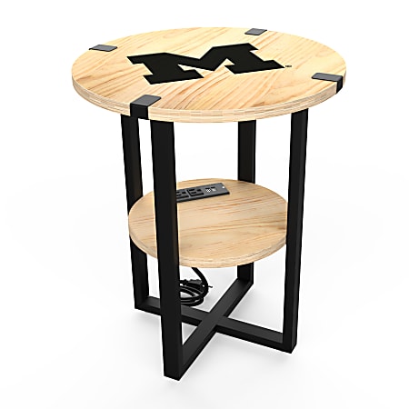 Imperial NCAA Wood Round Side Table With Charger, 22”H x 18”W x 18”D, University of Michigan