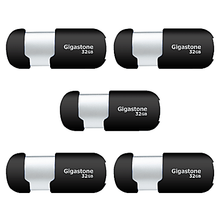 Dane-Elec Gigastone USB 2.0 Flash Drives, 32GB, Black/Silver, Pack Of 5 Flash Drives
