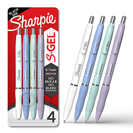 Sharpie S-Gel, Gel Pens, Medium Point (0.7mm), Assorted Fashion Barrels, Black Ink, 4 Count
