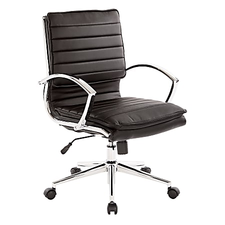 Office Star™ Pro-Line II™ SPX Bonded Leather Mid-Back Chair, Black/Chrome