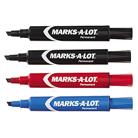 Avery Regular Desk Style Permanent Markers, Chisel Point, Black/Blue/Red Inks, Pack Of 4
