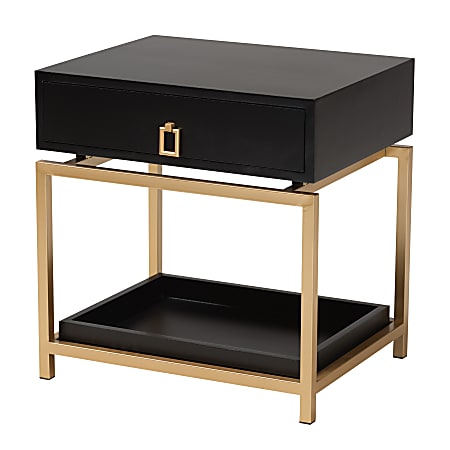 Baxton Studio Melosa Modern Glam Wood And Metal 1-Drawer End Table, 20-1/2”H x 19-3/4”W x 15-3/4”D, Black/Gold