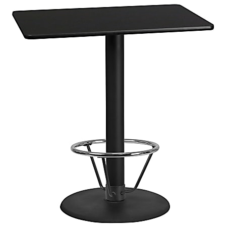 Flash Furniture Laminate Rectangular Table Top With Round Bar-Height Table Base And Foot Ring, 43-1/8"H x 30"W x 42"D, Black