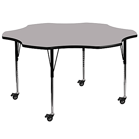 Flash Furniture Mobile Height Adjustable Thermal Laminate Flower Activity Table, 30-3/8”H x 60''W, Gray