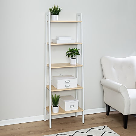 Honey Can Do 5-Tier Wood And Metal A-Frame Ladder Shelf, 67-3/4”H x 13-7/16”W x 22”D, Chrome