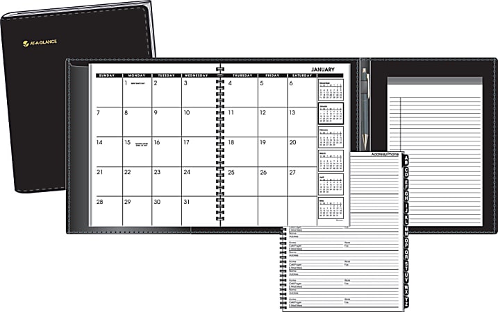 AT-A-GLANCE® Monthly Appointment Book Plus, 6 7/8" x 8 3/4", Black, January-December 2014