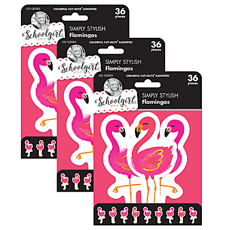 Carson Dellosa Education Cut-Outs, Schoolgirl Style Simply Stylish Tropical Flamingos, 36 Cut-Outs Per Pack, Set Of 3 Packs