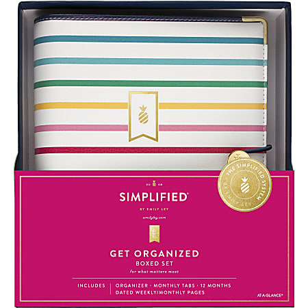 Simplified by Emily Ley for AT-A-GLANCE® 2026 Weekly Monthly Organizer Set, Happy Stripe, Desk Size, 5 1/2" x 8 1/2"