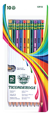Ticonderoga® Striped Wood Pencils, #2 Soft Lead, Pre-sharpened, Assorted Colors, Pack Of 10