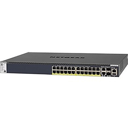 Netgear M4300 24x1G PoE+ Stackable Managed Switch with 2x10GBASE-T and 2xSFP+ (1;000W PSU) - 26 Ports - Manageable - Gigabit Ethernet, 10 Gigabit Ethernet - 10GBase-T, 1000Base-T, 10GBase-X - 3 Layer Supported - Modular - 1U High