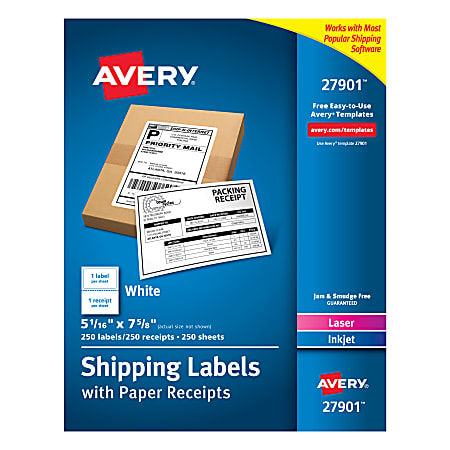 Avery® Shipping Labels With Paper Receipts, 27901, 5 1/16" x 7 5/8", White, Pack Of 250