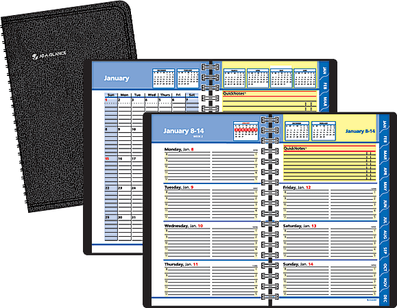 AT-A-GLANCE® QuickNotes® 30% Recycled Weekly/Monthly Appointment Book, 4 7/8" x 8", Black, January-December 2014