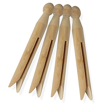Honey-Can-Do Round Wooden Clothespins, 4 3/8"H x 1/2"W x 1/2"D, Natural, Pack Of 100