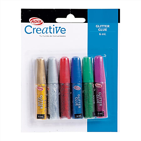 Creative Glitter Glue, 6 ml, Assorted Colors, Total Qty 6