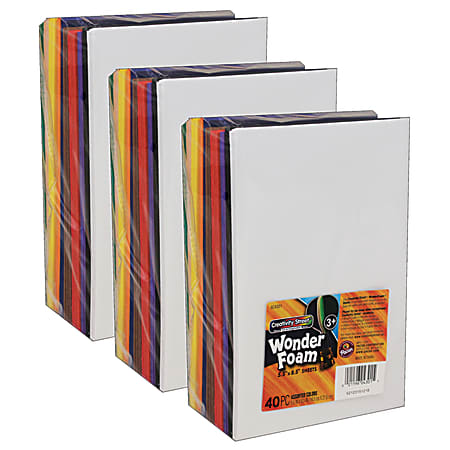 Creativity Street WonderFoam Sheets, 5-1/2" x 8-1/2", Assorted Colors, 40 Sheets Per Pack, Case Of 3 Packs