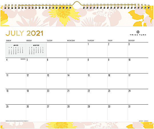 Blue Sky™ Trina Turk Monthly Wall Calendar, 12" x 15", Soft Daisies Yellow, July 2021 To June 2022