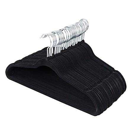 Honey Can Do Slim-Profile Non-Slip Velvet Hangers, Black, Pack Of 35 Hangers