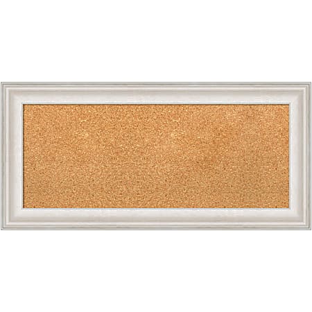 Amanti Art Cork Bulletin Board, 34" x 16", Natural, Trio White Wash Silver Polystyrene Frame