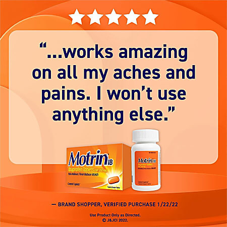 Motrin IB Ibuprofen Tablets - For Fever, Common Cold, Headache, Backache, Muscular Pain, Arthritis, Toothache - 100 / Box Motrin IB Ibuprofen Tablets - For Fever, Common Cold, Headache, Backache, Muscular Pain, Arthritis, Toothache - 100 / Box