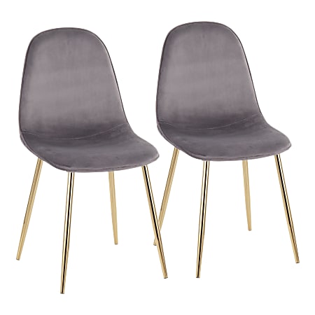 LumiSource Pebble Velvet Chairs, Gray/Gold, Set Of 2 Chairs