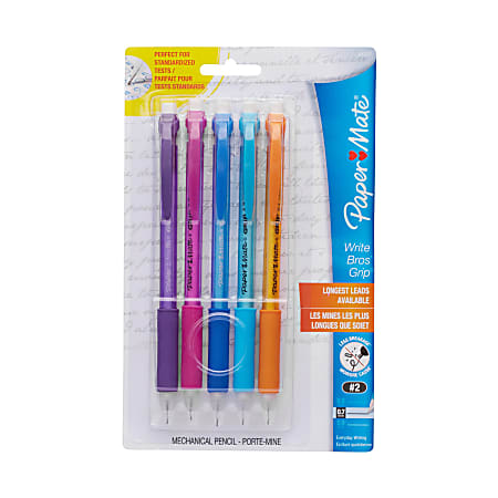 Paper Mate® Write Bros.® Mechanical Pencils, Rubberized Grip, 0.7 mm, Assorted Barrel Colors, Pack Of 5
