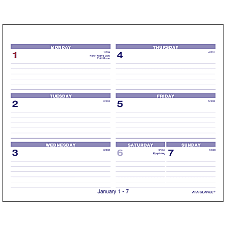 AT-A-GLANCE® QuickNotes® Flip-A-Week Weekly Refill, 7" x 5 5/8", January to December 2019
