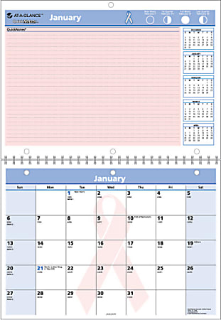 AT-A-GLANCE® QuickNotes® 30% Recycled Special Edition Breast Cancer Awareness Desk/Wall Calendar, 11" x 8 1/2", January-December 2014