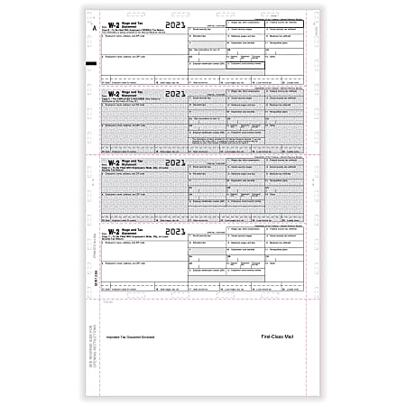 ComplyRight™ W-2 Tax Forms, Pressure Seal, 4-Up (Horizontal Format), Copies B, C, 2, 2, EZ-Fold Simplex, Laser, 14", Pack Of 500 Forms