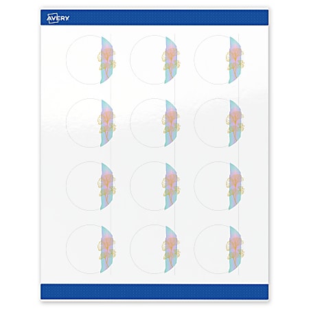 Avery® Printable Labels With Sure Feed® Technology, S00-EVF, Round, 2", Glossy White With Preprinted Watercolor/Gold Leaf Design, Pack Of 120