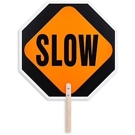 Tatco STOP / SLOW 2-sided Handheld Sign - 1 Each - STOP/SLOW Print/Message - 0.2" Width x 18" Height - Double Sided - Weather Proof, Long Lasting, Comfortable Grip, Lightweight, Handheld - Hardboard, Wood - Multicolor