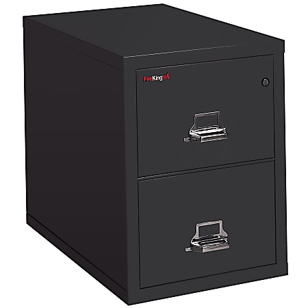 FireKing® UL 1-Hour 31-5/8"D Vertical 2-Drawer Legal-Size Fireproof File Cabinet, Metal, Black, White Glove Delivery
