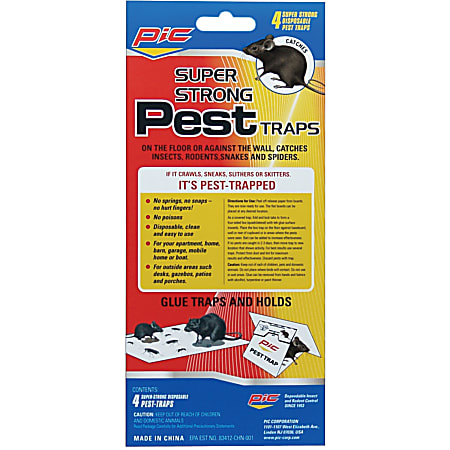 PIC® Glue Pest Traps For Spiders And Snakes, Pack Of 4 Traps