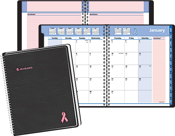 AT-A-GLANCE® QuickNotes® 30% Recycled Special Edition Breast Cancer Awareness Planner, 6 7/8" x 8 3/4", Black, January-December 2014